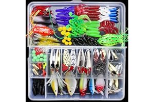 CHAWHO Kit de señuelos de Pesca - 141 Pcs Kits de señuelos, Cebos Artificiales de Pesca,Juego de señuelos de Pesca Cebo con Gancho Accesorios #054