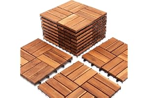 Ikodm Träplattor akaciaträ, terrassplattor, 11 stycken, 1 m² balkongkakelset, 30 x 30 cm trädgårdskakel för trädgård terrass balkong uteplats, lätt att lägga, väderbeständiga, bruna