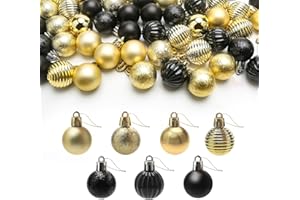 HOMEWIT Bombki choinkowe zestaw 63 sztuk, 3 cm, czarne i złote bombki choinkowe z tworzywa sztucznego, wielokrotnego użytku, dekoracja bożonarodzeniowa, święta, impreza, dekoracja weselna