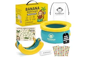 RIVERMUM® Kit Orinal Banana Premium XL, Orinal Portatil Niños Plegable,Wc infantil, Ideal para viajes o casa, Incluye 20 Bolsas, Pegatinas, Cacalendario y Bolsa transporte,(NUEVO TAMAÑO XL VERDE)