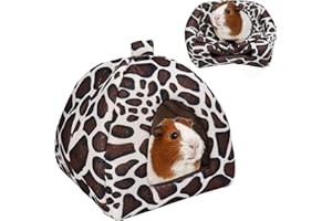 MYGEROMON Maison pour Cochon d'Inde Peluche Lapin Lit Petits Animaux Couchages Hiver Cabane pour Lapin Nain Chinchilla/Hérisson/Cobayes（Imprimé Léopard）