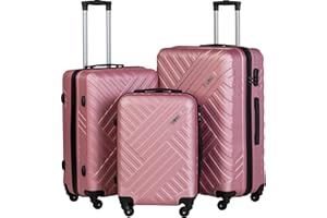 Xonic Design Reisekoffer - Hartschalen-Koffer mit 360° Leichtlauf-Rollen - hochwertiger Trolley mit Zahlenschloss in M-L-XL oder Set(Rosegold, Set)