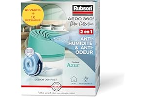 Rubson | Absorbeur d'Humidité Aero 360° Couleur Azur (1 appareil + 1 recharge de 450 g) – Absorbeur anti-humidité pour pièce jusqu'à 20 m² – Déshumidificateur d'air anti-odeur et anti-moisissure
