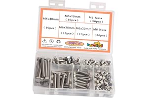 huruirui M6 Nuts and Bolts-304 Stainless Steel Screws and Nuts Set - Rustproof, Full Assortment of Hex Bolts Set for Durable and Perfect for Indoor and Outdoor Use 80PCS