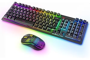 Combo de Teclado y Mouse Inalambrico con Retroiluminación RGB, MOOJAY Recargable 2.4G Teclado Gaming RGB de Raton Ergonómicos Wireless con Cable de Modo Dual, para PC/Portátil/Windows/Mac/ - Negro