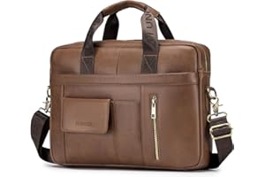 SPAHER Mens Leather Laptop Bag Briefcases for Men 15.6 Inch Leather Briefcase Business Work Laptop Handbag Shoulder Bag Messenger Bag with Removable Strap Daily Man Bag Gift for Man