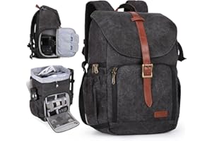 bagsmart Sac à dos pour appareil photo reflex numérique - En toile - Antivol - Imperméable - Avec protection contre la pluie - Pour ordinateur portable de 15", appareil photo reflex numérique,