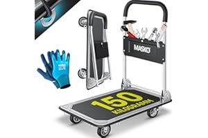 MASKO® Plattformwagen Transportwagen Lagerwagen Klappbar Inkl. Arbeitshandschuhe | 150 kg Tragkraft | Feststellbremse Transporthilfe | Mit 6 Sicherungsösen | 360° Lenkrollen | Paketwagen Klappwagen