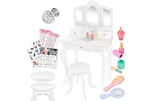 Green series Tocador Infantil de Madera con Espejo y Accesorios - Mesa Maquillaje Niña con Cajones - Juguete Educativo para Niñas 3 y 6 Años - Tocador Blanco GS3302