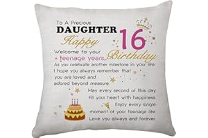 Hasodeo Sweet 16ht Birthday Gift for Daughter Women Pillow Cover Cushion Cover Daughter Gift from Mum Dad Inspirational Throw Pillow Cover for Daughter Birthday Commemorative Gift (16th)