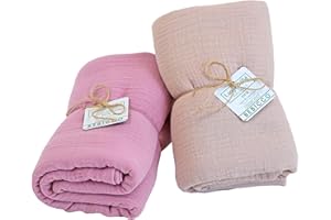 BEBICCO Lot de 2 Langes Bébé 120x120 cm – 100% Gaze de Coton Bio Ultra Douce – Couvertures d’Emmaillotage Légères, Respirantes & Faciles à Laver – Idée Cadeau de Naissance.