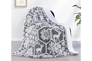 PanxHome Couverture Plaid Polaire 160x200 cm, 520GSM Couverture Polaire Motifs de Noël, Douce Et Chaude, Couverture Sherpa, Couverture de Noël pour Les Enfants (Gris)