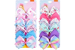 LABOTA 12pcs Siwa Bows,Hair Bows Alligator Clips 5 Inches Mermaid Unicorn Rainbow Alligator Clips Grosgrain Ribbon Hair Barrettes for Toddler Teens Kids Girls Birthday Gift Holiday Present