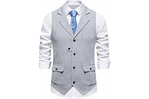 MAKINGDA Gilet da uomo senza maniche con scollo a V, formale, in tweed, classico, business, casual, per feste, matrimoni, con tasca