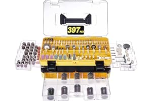 Rotary Tool Accessories Kit, Longmate 397pcs Rotary Bit Compatible with 1/8" Shank Rotary Tool & Flex Shaft Grinder for Cutting Grinding Sanding Carving Polishing Engraving for Wood, Glass, Metal