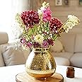 Behoma Matki Shape Metal Flower Vase for Home Decor, Hammered Metal Flower Pot for Office Table Decorations, Modern vases, Gift for Anniversary Festival, 8 inches, Golden 1 Pc (Flowers not Included)
