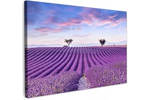 MuchoWow© Quadri Moderni Soggiorno su Tela Quadro 120x80 cm Canvas Foto Dipinti Camera da Letto Decorazioni Pareti Lavanda - Natura - Viola - Alberi - Fiori