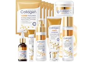 ALLONY Collagen Kit Skincare, 11 Piezas Cuidado Facial Mujer 7 en 1, Collagen Skin Care Kit Incluye Crema Facial, Collagen Mask, Eye Cream, Tonico Facial, Facial Lotion, Limpiador Facial, Serum Facial