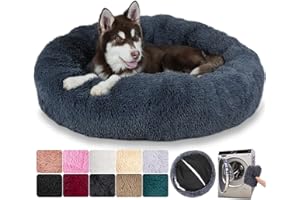 MCPTSN Puppy Love Panier Chien, Panier Rond Chien Dehoussable, Coussin Chien Chat Lavable Facile, Lit pour Chien Grande Taille Orthopedique, Moelleux et Confortable (S:50cm, Gris Foncé)