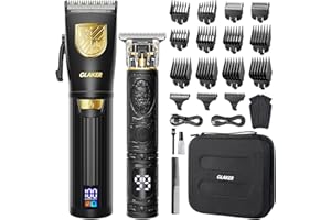 GLAKER Hair Clippers for Men, Professional Mens Hair Clippers and Trimmer Set for Barber, Cordless Grooming Kit with LED Display & 15 Guide Combs, Barber Clippers Hair Cutting Kit for Men