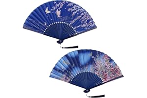 AWCIGG 2 Szt. Składane Wachlarze Ręczne dla Kobiet Jedwabna Tkanina i Puste Rzeźbione Bambus Tradycyjne Wachlarze Chiński Styl Ręczny Wachlarz z Frędzlami do Dekoracji ścian Prezenty ślubne