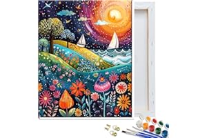 JATOK Paint by Numbers Kits for Adults, Painting Kits for Beginners On Clear Colored Canvas, Easy DIY Acrylic Pigment Drawing Paintwork for Home Wall Decor, Landscape 30x40CM/12x16in (with Frame