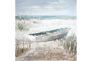 GILDE Bild Boot am Strand - Meer - Gemälde handgemalt - H 100 cm B 100 cm