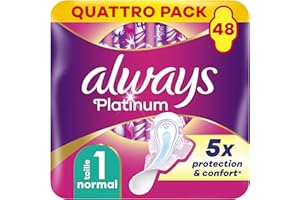 Always Platinum Normal (taille 1) Serviettes Avec Ailettes 48 Serviettes, 5 Dimensions De Confort Pour Ne Sentir Rien D’autre Qu’une Protection Optimale