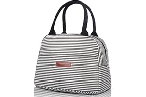 Figarge Sac Isotherme à Repas Portable Lunch Bag Sac à Dos Déjeuner Waterproof avec Feuille d'Aluminium Isolée, Sac à Main Pliable pour Femme, Homme, Enfant au Bureau et à l’École (Noir et Blanc)