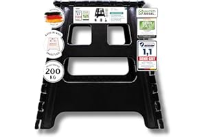 ‎ALASON VERGLEICHSSIEGER - Alason® Tritthocker Klappbar 39cm, Belastbar bis 200kg – Mit Aufhängehaken & Aufbewahrungstasche – Platzsparender, Faltbarer Hocker in Anthrazit/Schwarz für Zuhause, Küche & Bad