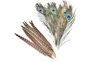 Skyzone 10 Piezas de Plumas de faisán Naturales, Colas de faisán y 10 Plumas de Pavo Real Naturales Reales para Sombreros de Pelo, Manualidades para Manualidades, decoración de Bodas en el hogar