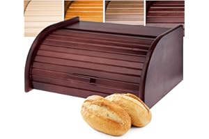KADAX Portapane in Legno, Contenitore per Pane con Coperchio Scorrevole e Grande Capacità, Porta Pane con Coperchio a Serranda per Cucina (Marrone Scuro)