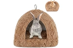 SBAYOOL Plüsch Kaninchen Bett, Bequem Warme Häschen Höhlenbetten, Kaninchen Haus Mit Bewegliches Pad, Geeignetes Kaninchenversteck Für Kleintiere Wie Meerschweinchen und Frettchen, Kaffeefarbe