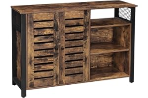 ‎VASAGLE VASAGLE Sideboard, Schrank mit 2 Türen, verstellbare Ablagen, für Esszimmer, Wohnzimmer, Küche, 110 x 33 x 75 cm, Industrie-Design, vintagebraun-schwarz LSC083B01