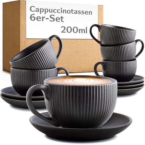 Cosumy Cappuccinotassen mit Untertassen, 6er