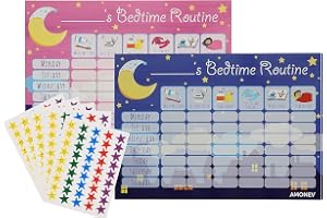 Amonev Bedtime Rutindiagram belöningsdiagram för sömnträning tvillingpack diagram för pojkar flickor småbarn och små barn med 225 stjärnklistermärken ingår