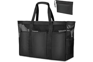 flintronic Duża siatkowa torba plażowa, duża, składana, siatkowa torba plażowa z zamkiem błyskawicznym, odporna na piasek torba plażowa, siatkowa torba plażowa na lato