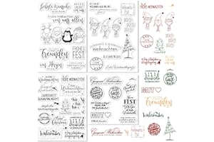 LERKNVOE Stempel Weihnachten, 4 Blätter Silikon Weihnachtsstempel, Silikonstempel Frohe Weihnachten Stempel Set, Personalisierter Merry Christmas Stamps Deutsch, Für DIY Geschenk Kartenherstellung