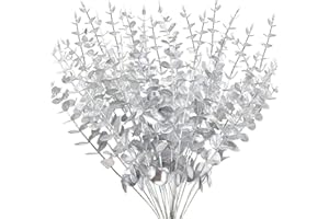 FEQO 36 steli di eucalipto argento artificiali, foglie di eucalipto decorative, rami di eucalipto finto con foglie finte, stelo di eucalipto finto da 38,1 cm, per vasi, bouquet di nozze e casa