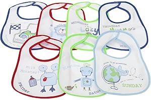 UNIVERSAL TEXTILES Baby Patterned 7 Days Of The Week Bibs in Boys & Girls Options (Pack of 7) (0-6 Months) (Blue)