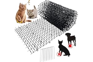 CHWUYI Anti Cat Spikes,200x30cm Cat Deterrents for Gardens Plastic Cat Scat Mat with Spikes Cat Repellent Mat 8 U-shaped Pegs Cat Deterrent Spikes for Garden Fence Dogs Cats Foxes