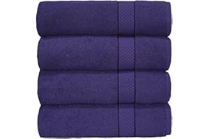 BELLACASA Casabella - Juego de 4 toallas de baño grandes de algodón egipcio peinado, tamaño grande., 100% algodón, Morado, 4 Bath Sheet