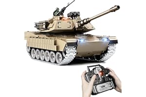 Supdex Carro Armato Telecomandato M1A2, 1:18 con Cingoli in Metallo RC Tank con Sparo BB, Fumo, Suoni, Luci e Rinculo Carro Armato Radiocomandato per Adulti e Bambini 6+ Veicolo Militare da Battaglia