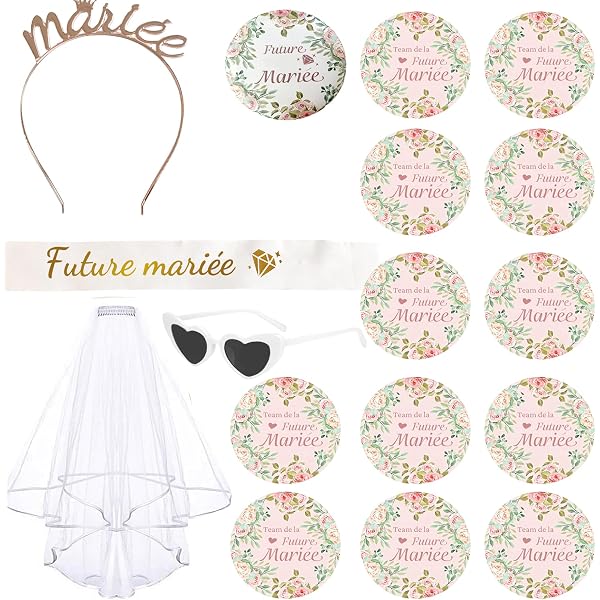UEAVOID Kit 12 Badges EVJF - Team Mariée | Accessoires Indispensables Future Mariée pour Enterrement de Vie de Jeune Fille, Décoration & Jeux Fête