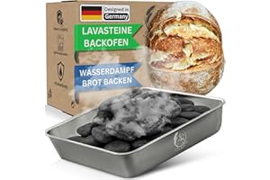 DAMPFLY Dampfschüssel Lavastein-Backofen-Set: Perfektes Brot backen mit Wasserdampf – Knuspriges Brot & Gebäck wie vom Profi Bäcker (Black Titanium black stones)
