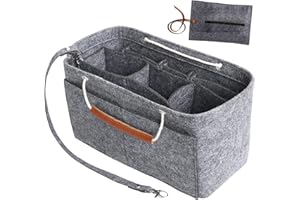 Yoillione Feutre Organisateur de Sac à main femme, Multi Poches Sac Interieur Gris, Bag in Bag Organizer Extra large Sac Organiseur avec Poignée