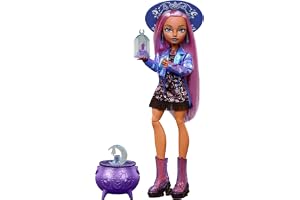 Monster High Docka, Moonspell Magic Layla Stone | Crystal Witch i metalliclila jacka med kittelöverraskning och tillbehör som