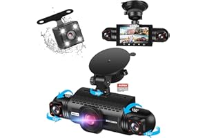 4 Channel Dash Cam 360° View, GEMEK 1080P Front and Rear Inside, Left Right Dash Camera for Cars, 8 IR Lamps Night Vision, G-Sensor, Parking Mode, with a Free 64GB SD Card, 24H Parking Mode