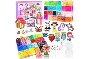 AJAZPER Perline da Stirare, 5 MM Perline a Fusione con Custodia, Pegboard, Guida Utente, Decorazioni, Design Fai Da Te Gioielli Creativo Regali compleanno Natalizio per Bambini (48 Colori)