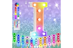 HEYCOLOR Colorful LED Marquee Letter Lights, RGB Shiny LED Letters with Remote, Glitter Light Up Letters Marquee Signs Battery Powered, Christmas Birthday Home Wedding Party Decoration, Letter I